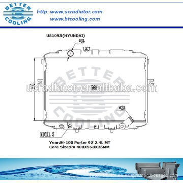 Radiador de autobús para HYUNDAI I-100 PORTER 97-